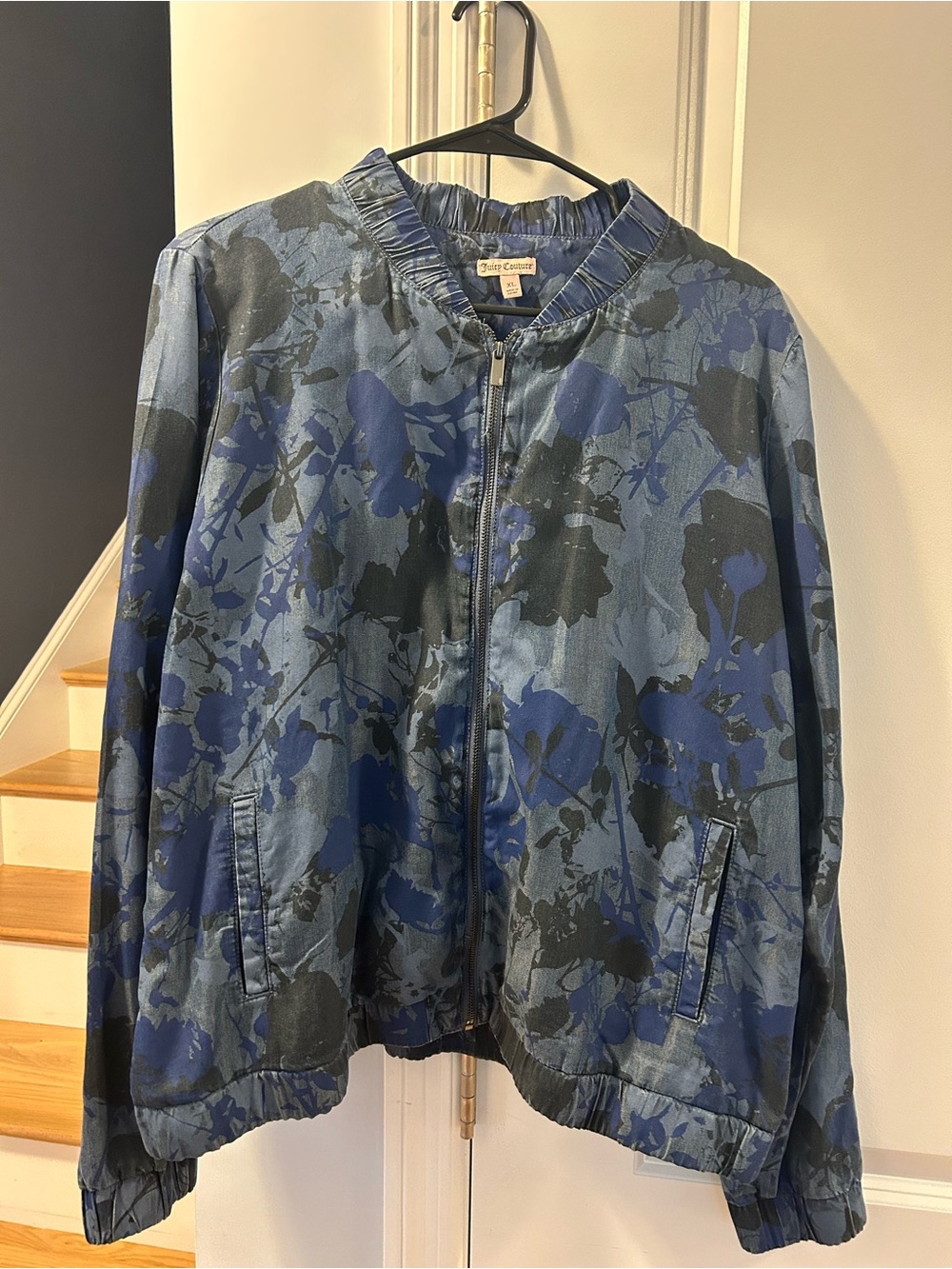Juicy Couture Lightweight Blue Floral Bomber Jacket